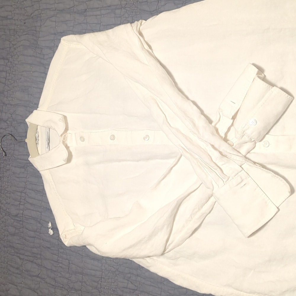Another Tomorrow Oversized White Linen Shirt Women's